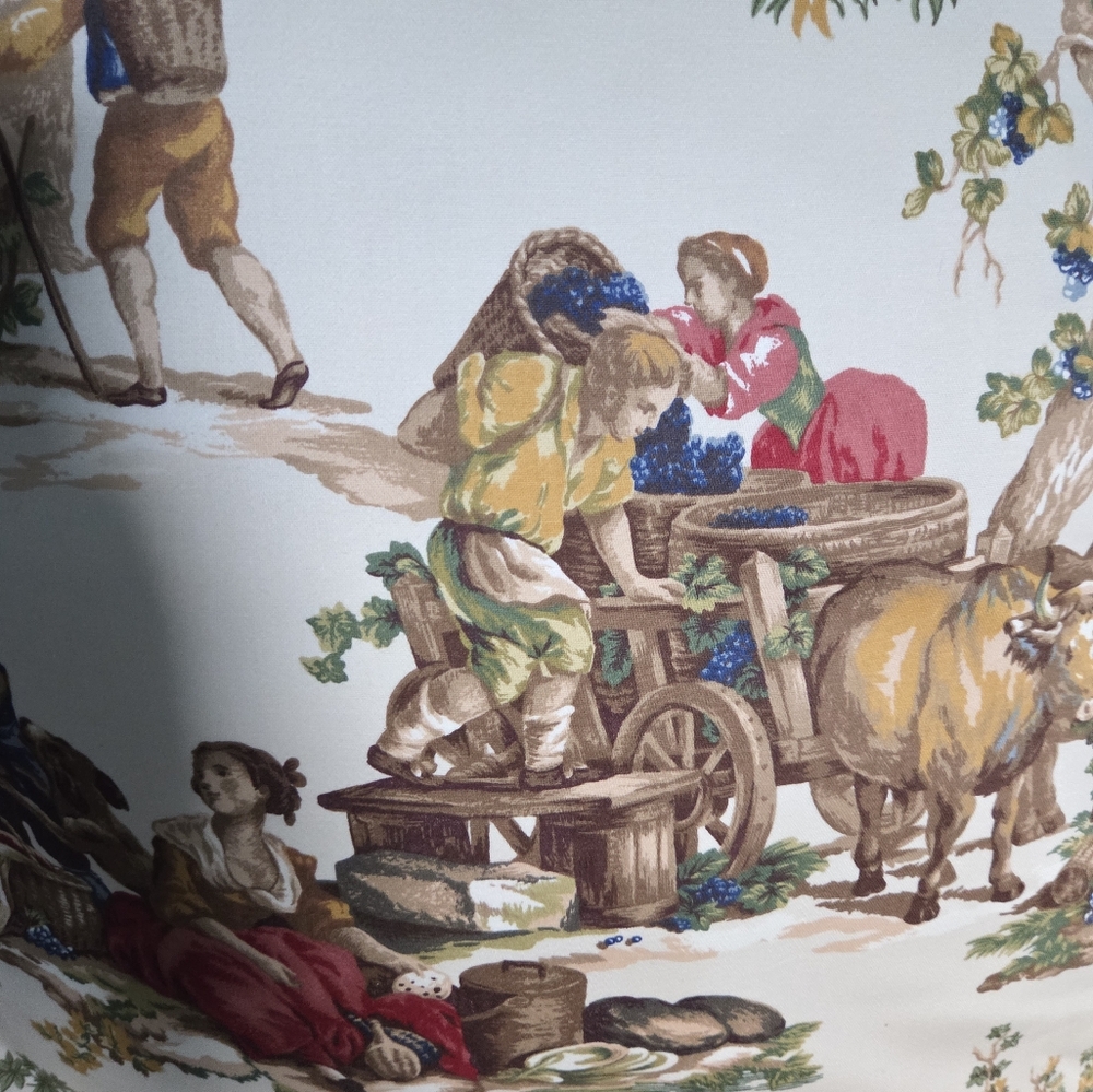 French Country Toile Ruffled Throw Pillows with Rustic Scene - Picture 4 of 17